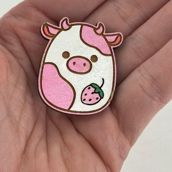 Squishmallows Enamel Pin Malcolm the Mushroom& Wooden Ulga Moo - Picture 3 of 10